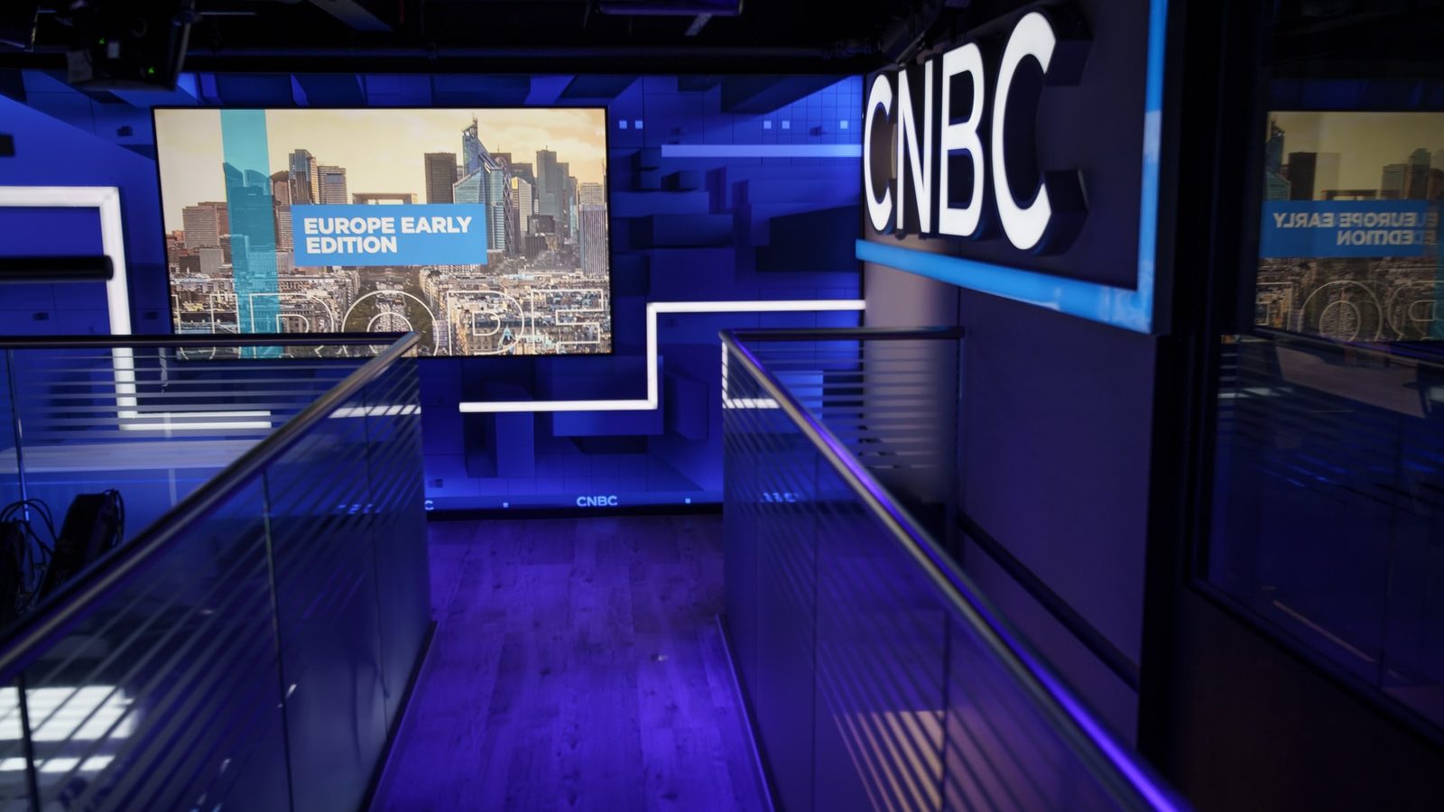 CNBC newsroom studio with the Europe Early Edition set