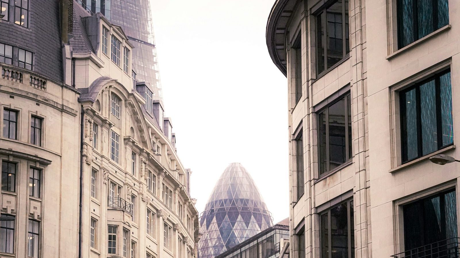 City of London financial district, with the Gherkin (30 St Mary Axe)
